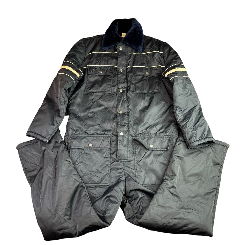 Vtg Sears Work & Leisure Blk Snow Suit Coveralls‎ 48 Mens 60" Long Zip Insulated